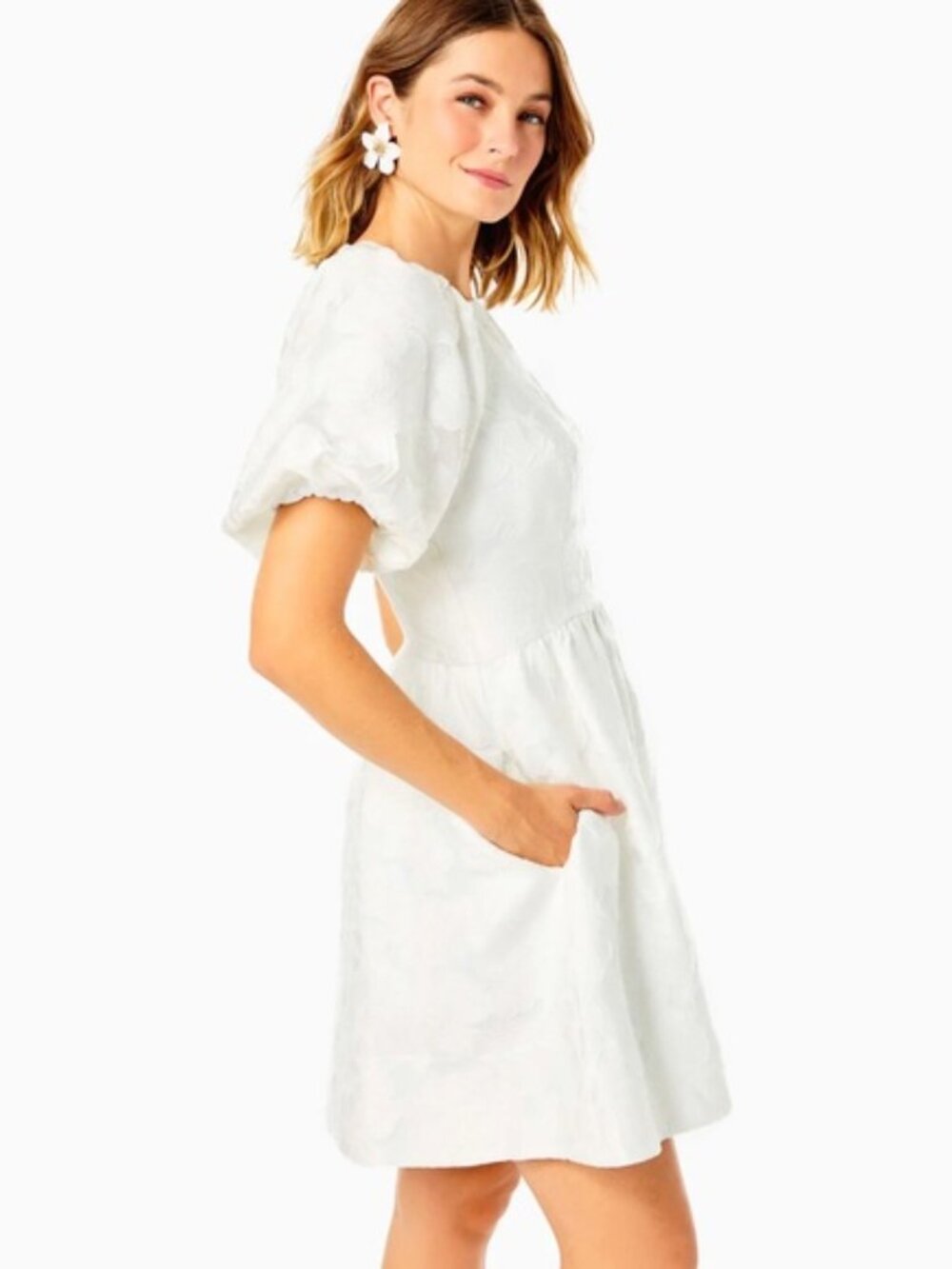 Lilly Pulitzer Knoxlie Dress Resort White Organza Bloom Jacquard 6 - Picture 4 of 16